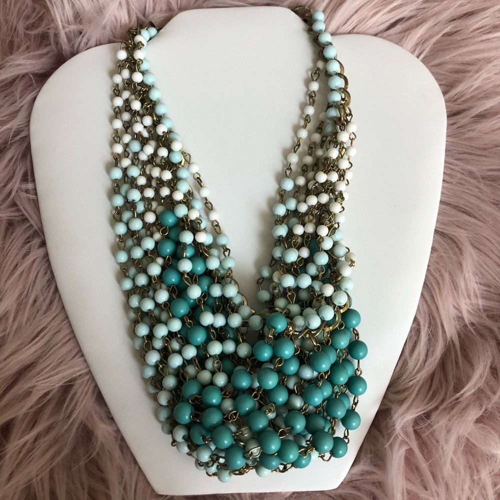 Blue Multi Colored Beaded Chain Necklace